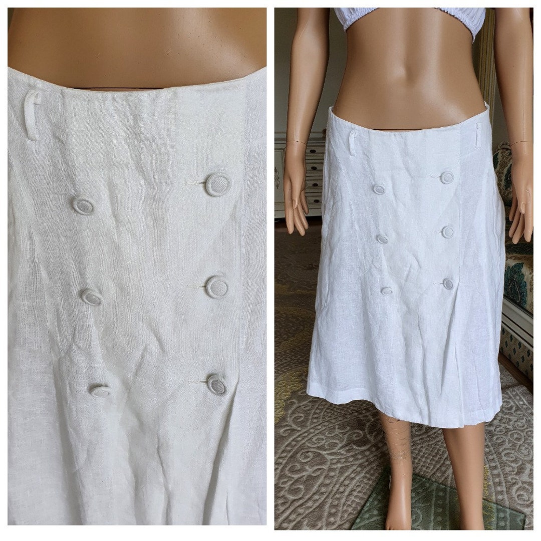 Womens Skirt 90s White Linen Skirt Womens Midi Skirt White Skirt