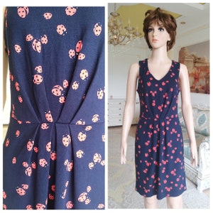 Teacher gift Novelty Print dress M Fashion dress ladybug print dress Navy blue Dress holiday dress Teacher Dress patty Dress Swing Dress