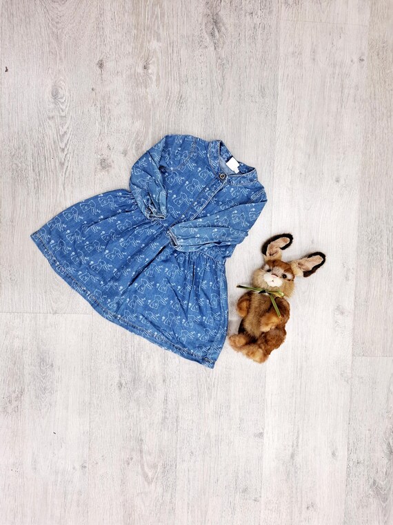 6-9 Months Denim Animal Dress Rabbit Print Dress Kids Dress Bunny Print  Dress Toddler Dress Blue Long Sleeve Dress Cotton Dress - Etsy Ireland
