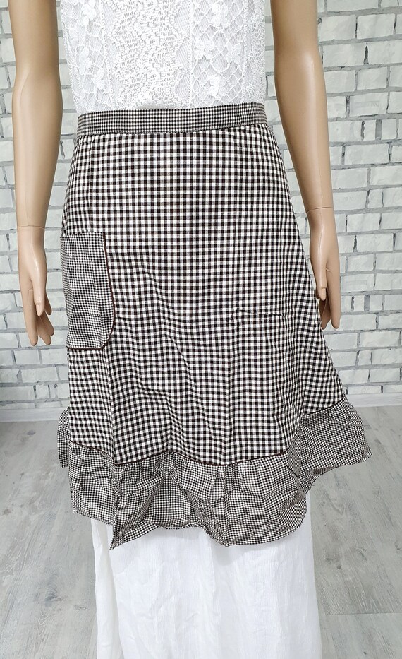 Brown apron dirndl apron Half Apron  Gingham apro… - image 2