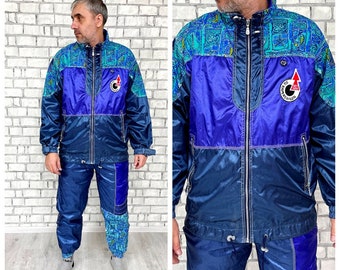 blue  track suit L Men&#39;s track suit 90s colorful sport suit vintage Men&#39;s sport pants Men&#39;s windbreaker track top