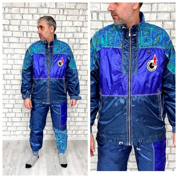 Blue Track Suit L Men s Track Suit 90s Colorful Sport Suit Vintage Men s Sport Pants Men s Windbreaker Track Top Etsy
