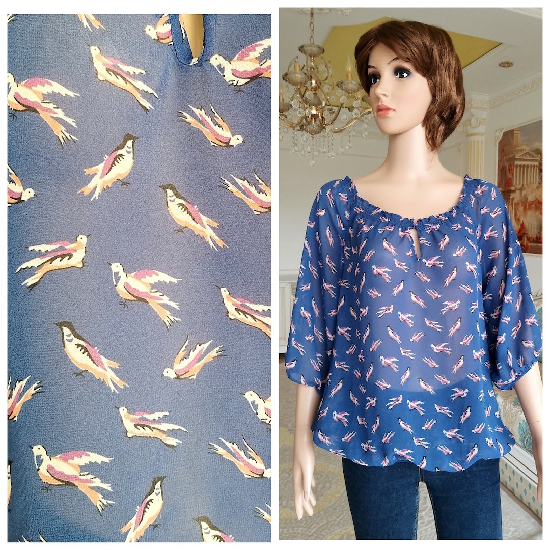 Womens Blouse Bird Print Shirt Womens Shirt Womens Bird Shirt Etsy