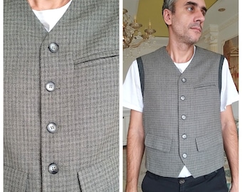 men waistcoat mens Plaid Vest Mens Vest gray wool Vest Vintage wedding Vest  Groom Vest Tartan Vest Herringbone Tweed Vest l