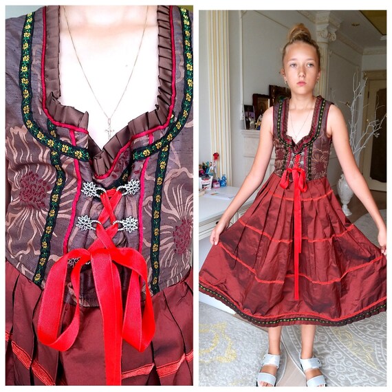 burgundy Dirndl Dress Kids Baby Girl Dirndl dress