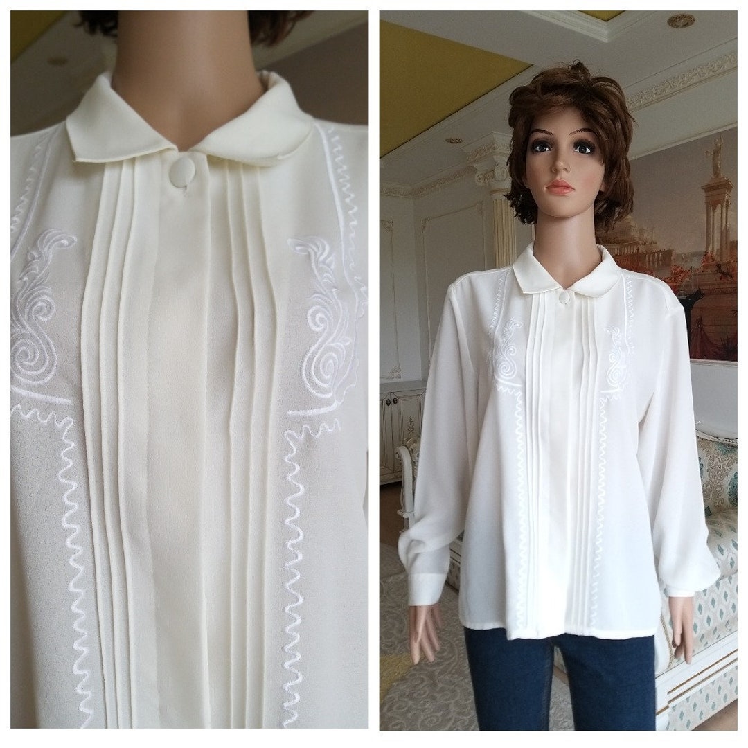 Womens Ivory Blouse Secretary Blouse Peasant Blouse Elegant Etsy