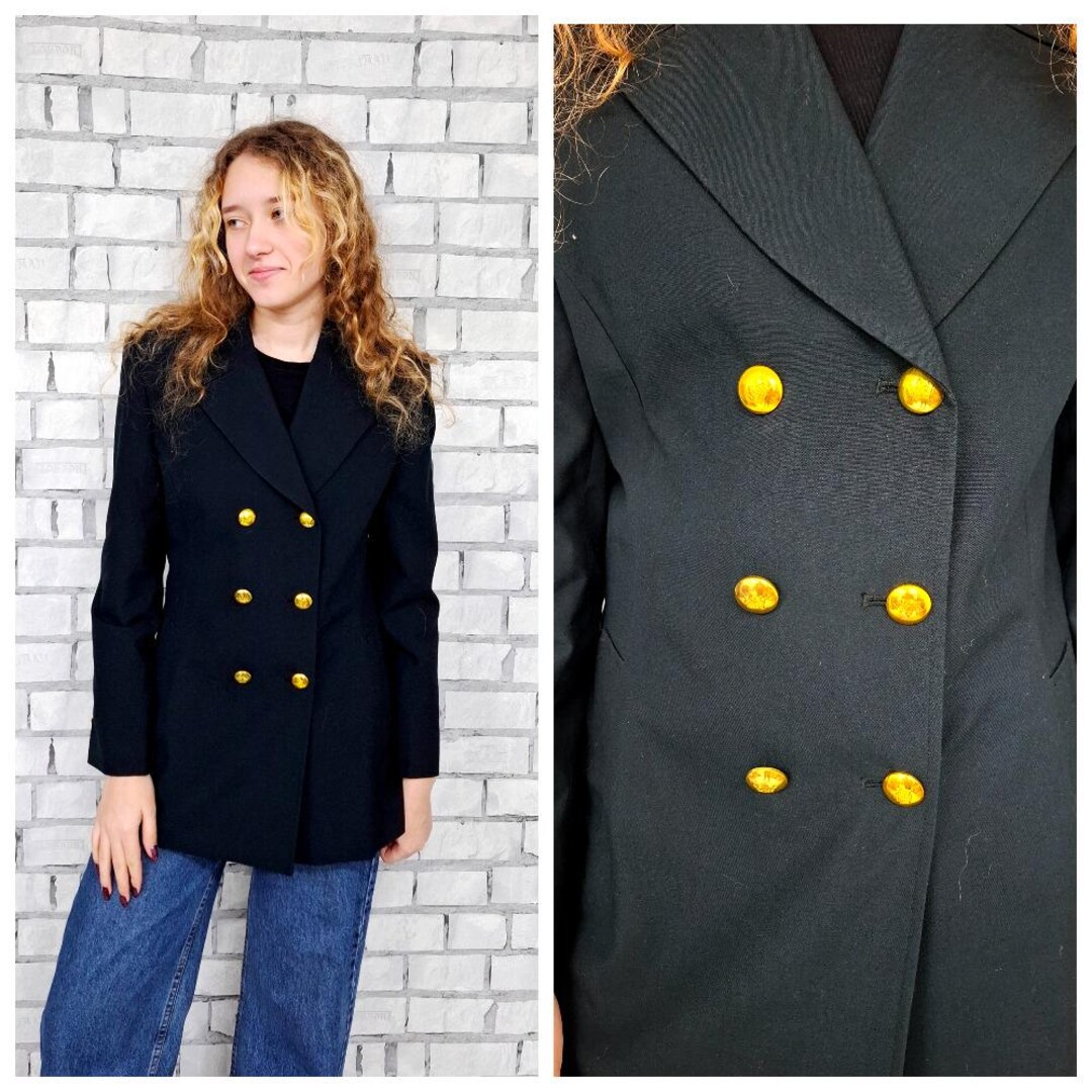 Black Blazer With Gold Button S Double Breasted Blazer Womens Blazer ...