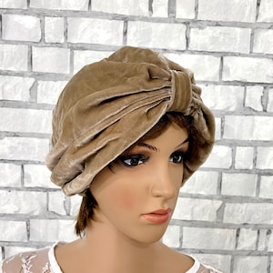 cream turban velvet hat beige velvet turban womens accessories chemo headwear  womens hat head cover womens turban Head wrap Adult turban