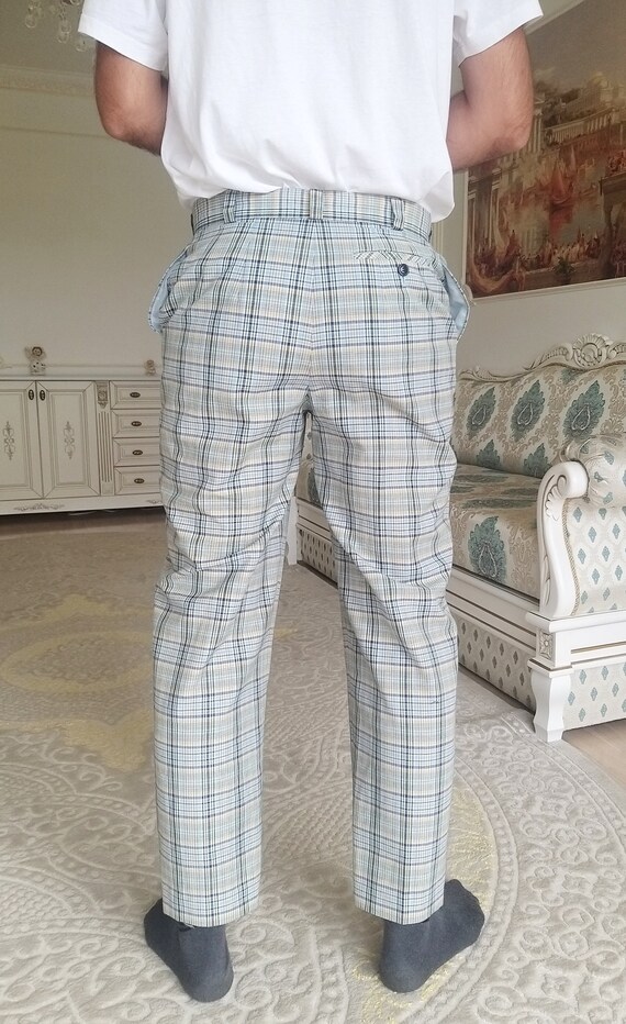 BLUE Plaid Pants S  Retro Pants Mens Pants Checke… - image 4