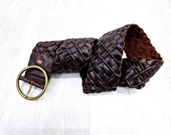 Wide Braided Leather Corset Belt: Tooled Western Buckle  display picture 1
