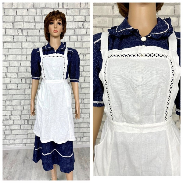 french farmhouse White Pinafore White apron lace cotton Pinafore cotton apron kitchen apron workwear uniform cooking apron