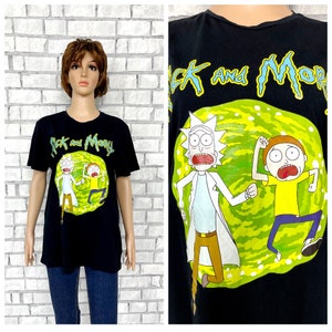 UNISEX mens shirts womens t-shirts M/L Vintage black t-shirts Rick and Morty print  t-shirts  cartoon  t-shirts