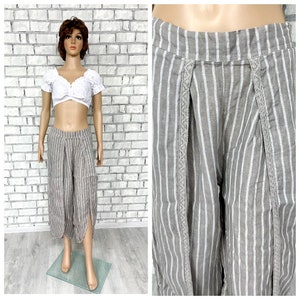beige Striped linen pants L womens Pants womens beige pants Vintage womens trousers beige trousers summer pants