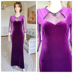womens dress Party Dress purple dress 90s purple velvet dress evening dress Bridesmaid dress prom dress  long maxy dress cocktail dress M