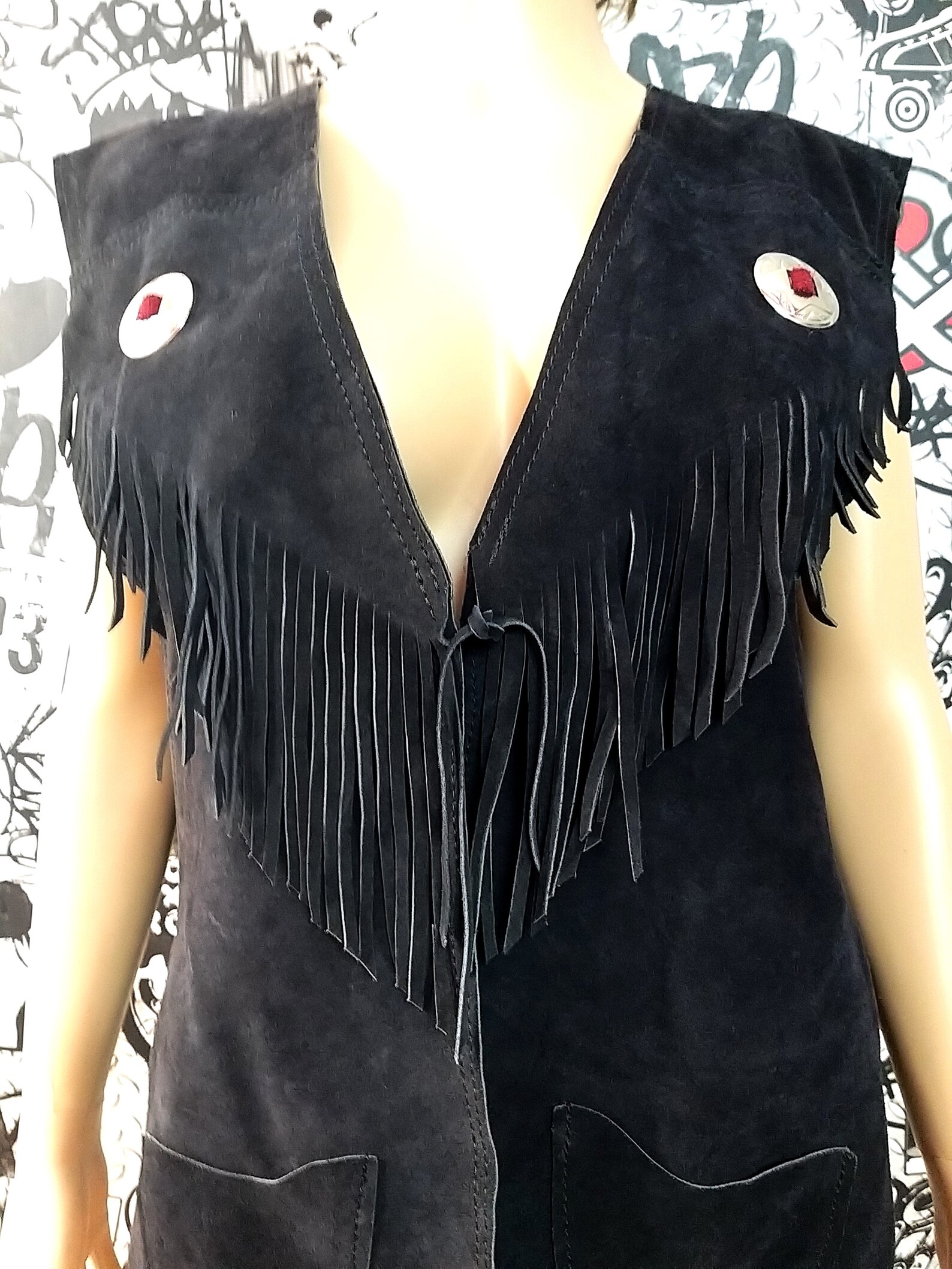 Womens Leather Vest Black fringe Leather Clothing cowgirl Vest | Etsy