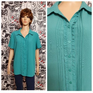 womens top womens blouse Formal blouse XL aqua blouse statement blouse Ruffle top Ruffled blouse peasant minimalist blouse everyday Blouse