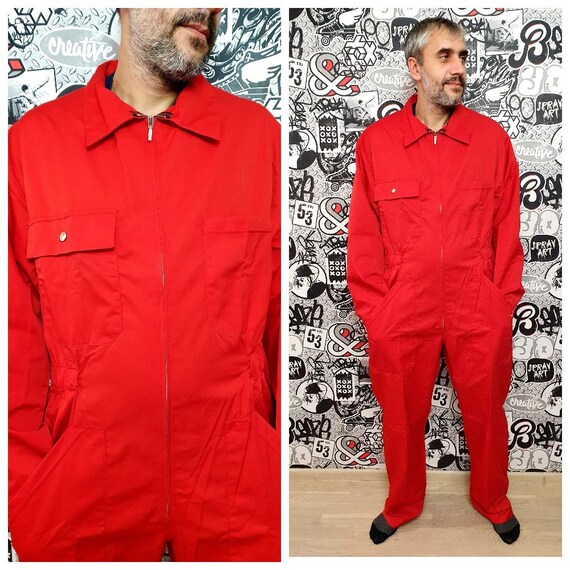 One Piece Red Coveralls Vintage Red Jumpsuit Mens Overalls Zip Etsy Ireland