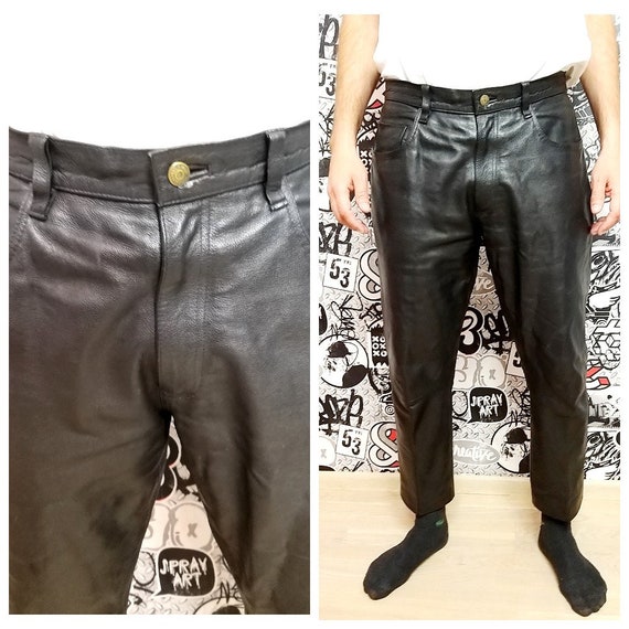 Biker Leather Pants Genuine Leather Pants Trousers Black Leather Pants Motorcycle Pants Rockstar Leather Size M.