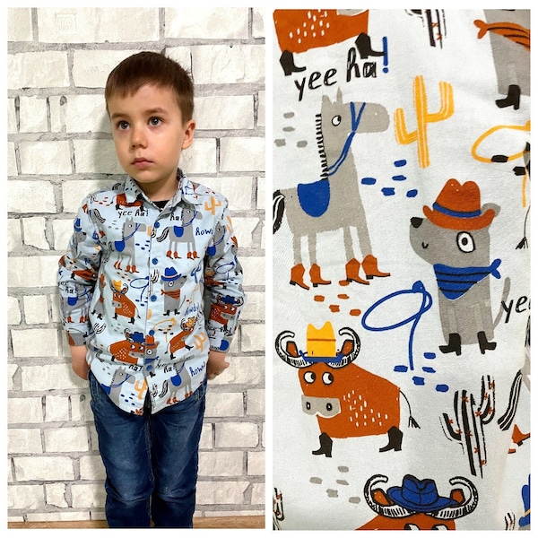 4T boys shirt child shirt Cowboy Shirt Western Shirt  kids bull shirt print shirt Toddler Shirt Animal  print shirts Button shirts