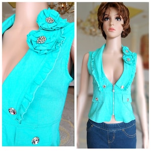 womens Vest S mint Vest womens waistcoats Retro Vest Vintage zipper vest mint top Green Vest zipper Sleeveless top Summer top