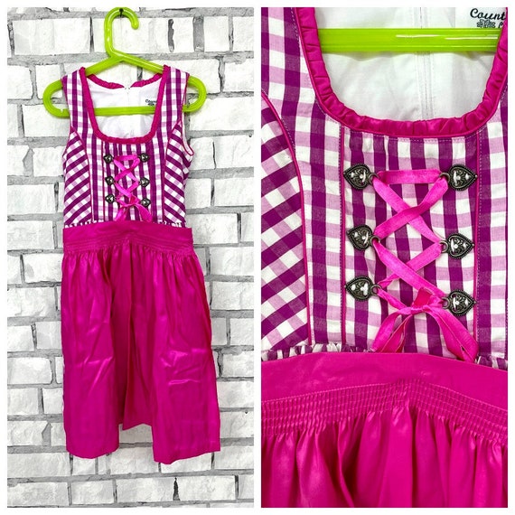 pink Gingham Girl Dirndl dress kids children Dirn… - image 1