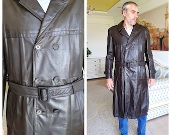 mens Brown Leather Coat mens Coat Brown Coat L  Leather Clothing