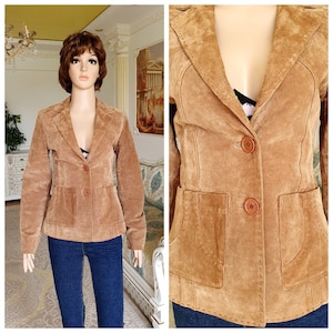 womens blazer Brown suede blazer women&#39;s Leather blazer retro blazer Leather Clothing Brown Leather blazer Leather jacket pocket Blazer XS