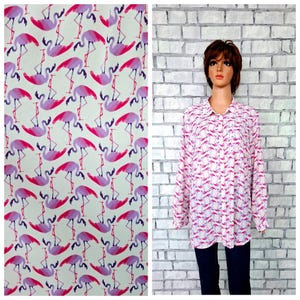 Pink Collared blouse 3XL flamingo print shirt bird print shirt womens shirt womens blouse flamingo blouse bird blouse Minimalist blouse