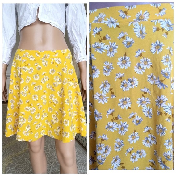 yellow skirt daisy print skirt skater skirt flora… - image 1