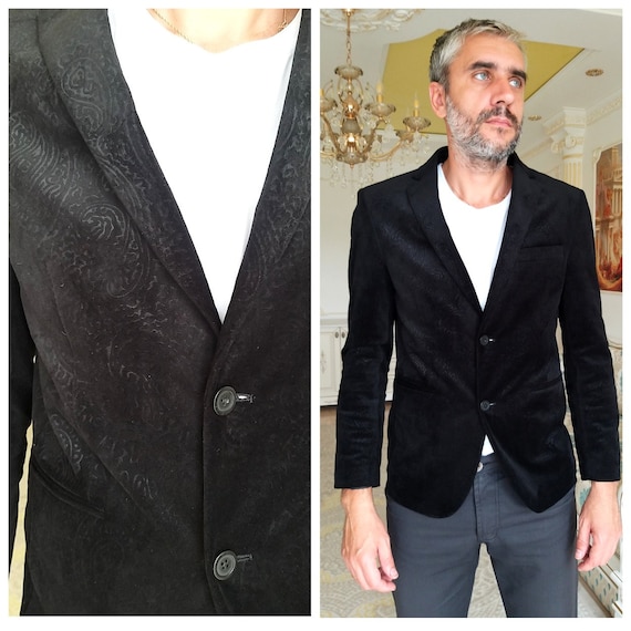 Mens blazer paisley print black velvet blazer mens