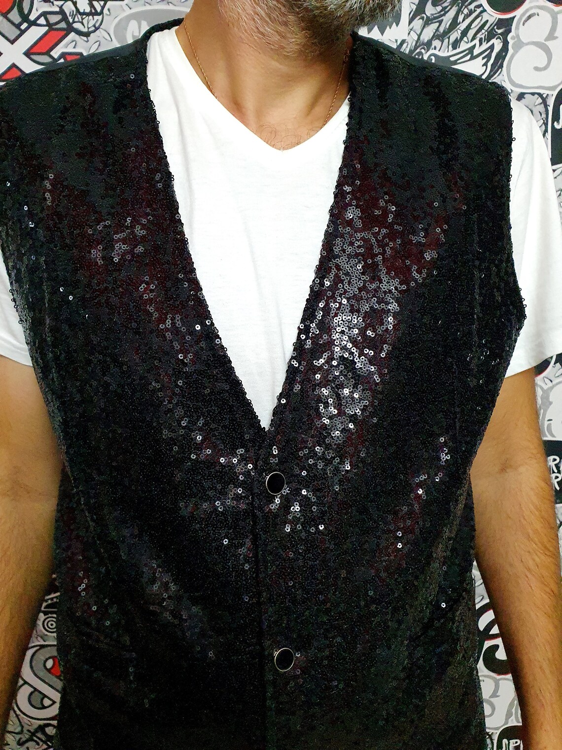 Black Sequin Vest Mens Suit Vest Groomsman Gift Festival Vest Etsy