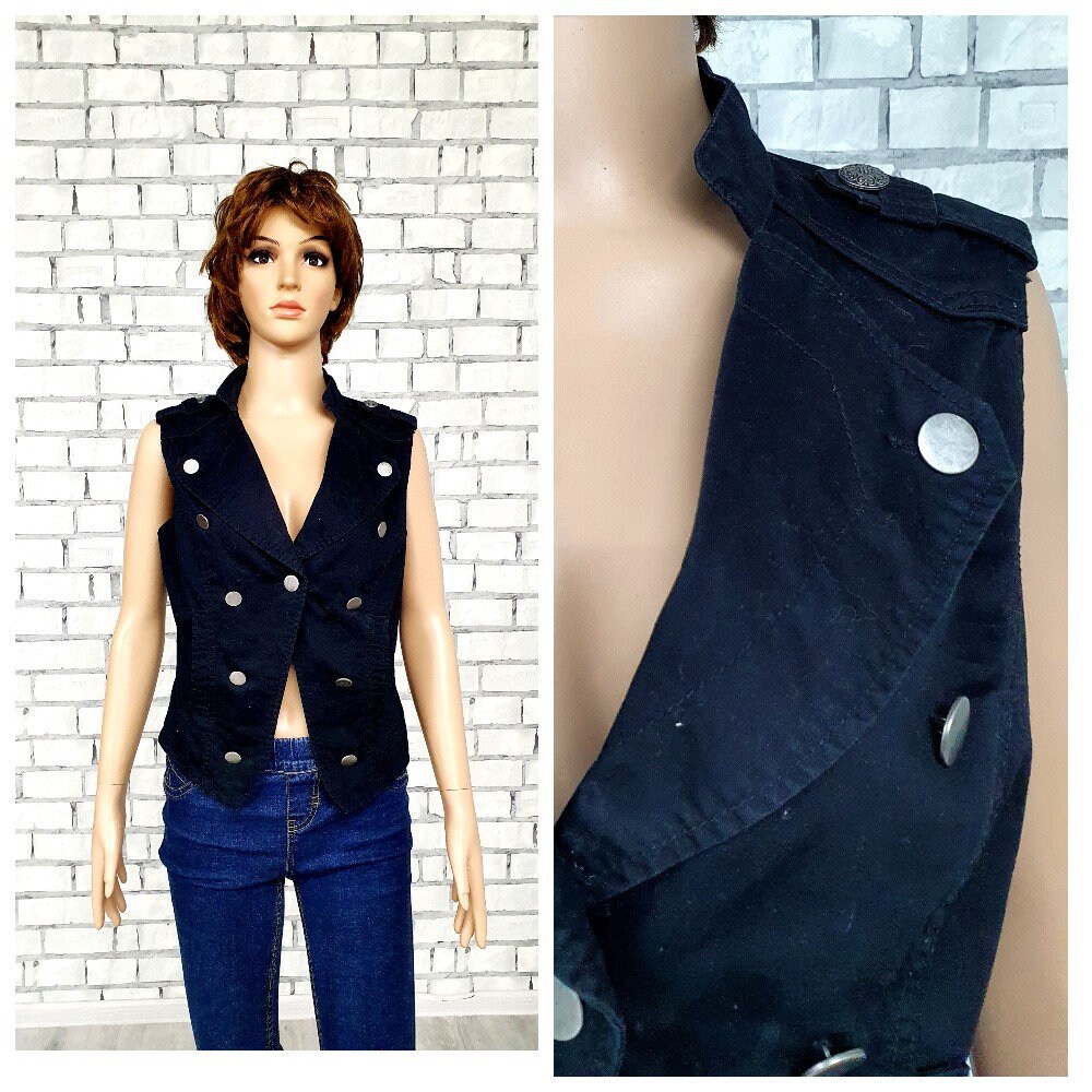 Black sleeveless denim vest online