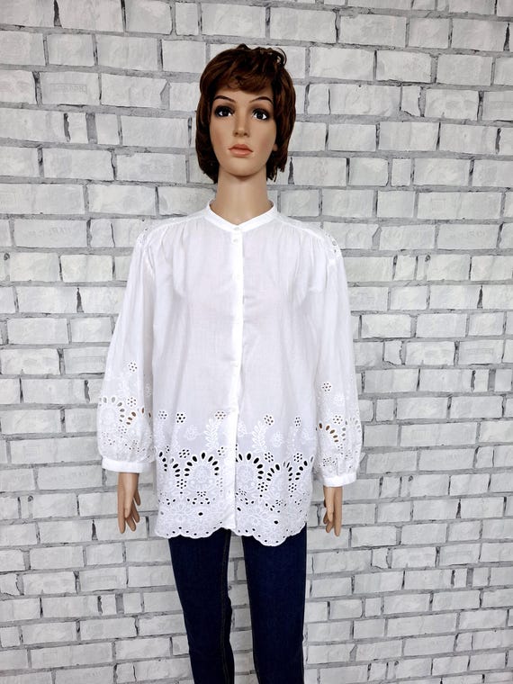 Blusa de mujer 3XL blusa de algodón blanca Ropa victoriana Blusa - Main Image