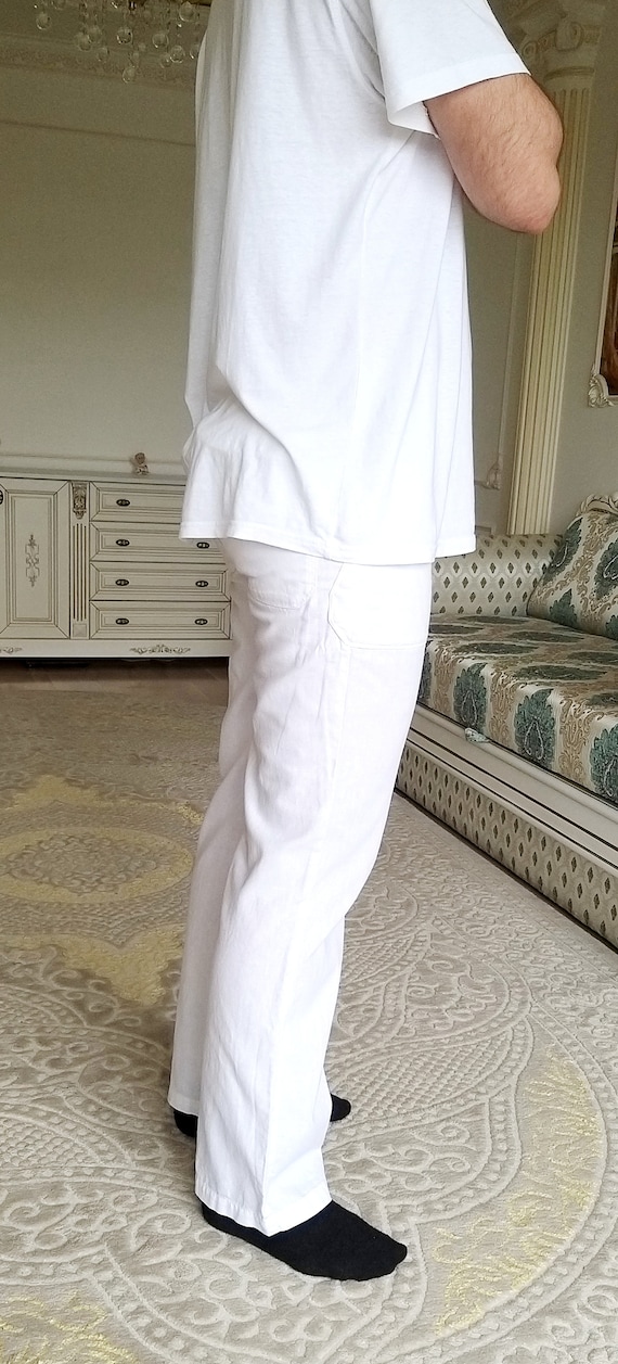 Mens linen Pants Mens White Pants Retro Pants Chi… - image 4