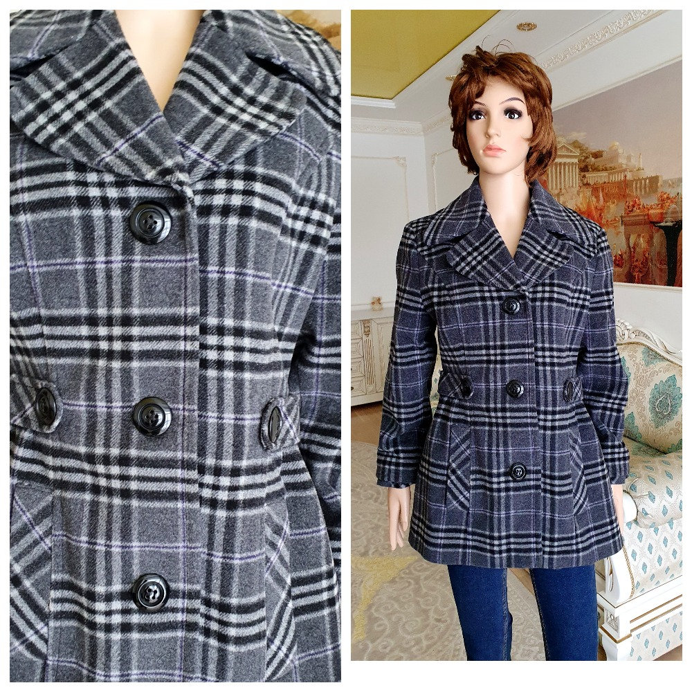 Checkered peacoat women's 2025