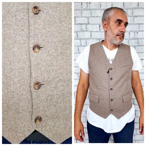 Beige Vest M mens wool vest mens boho vest mens vest groom vest Wool Waistcoat Sleeveless Jacket wedding vest