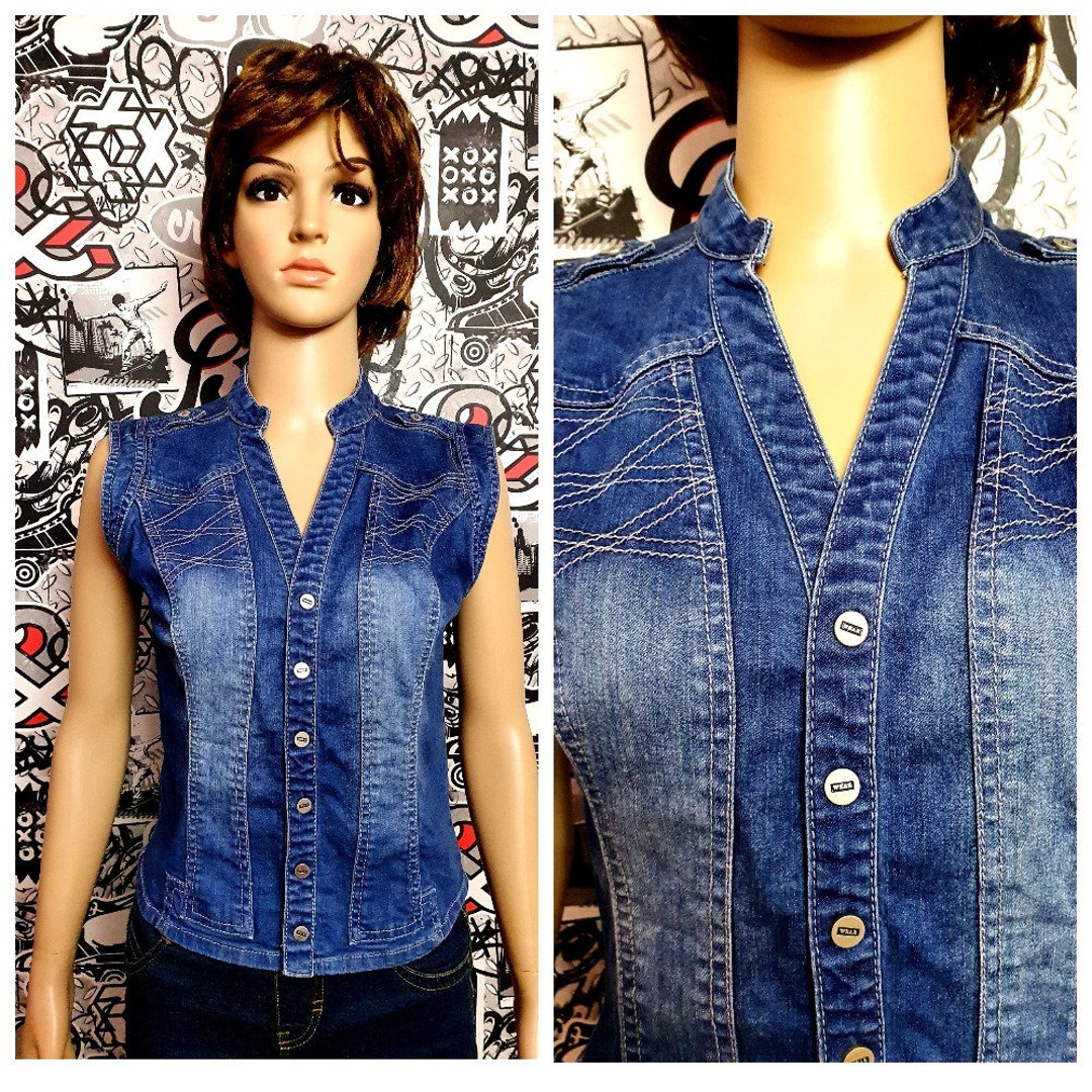 Womens Denim Vest Vintage BLUE Denim Top BLUE Jeans Top Jeans Etsy
