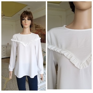 womens Blouse M Lolita blouse Ruffle blouse white blouse peasant blouse formal Blouse classic  evening blouse long sleeve romantic blouse