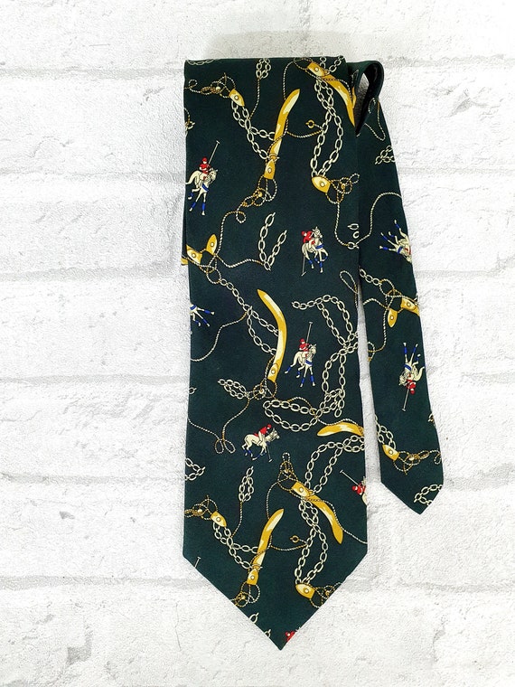 Green tie silk tie animal tie animal Necktie hors… - image 3