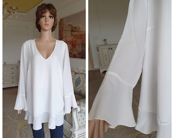 transparent blouse  Ivory Ruffle Blouse poet blouse  Formal blouse  pirate blouse white Blouse womens blouse evening blouse suit Blouse 2XL