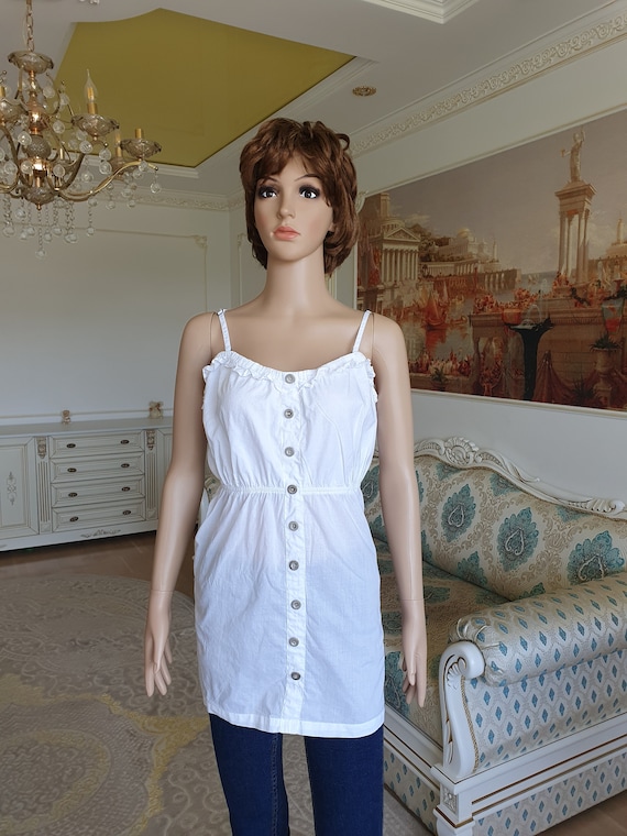 Antique blouse Antique Shirt XL white Camisole To… - image 2