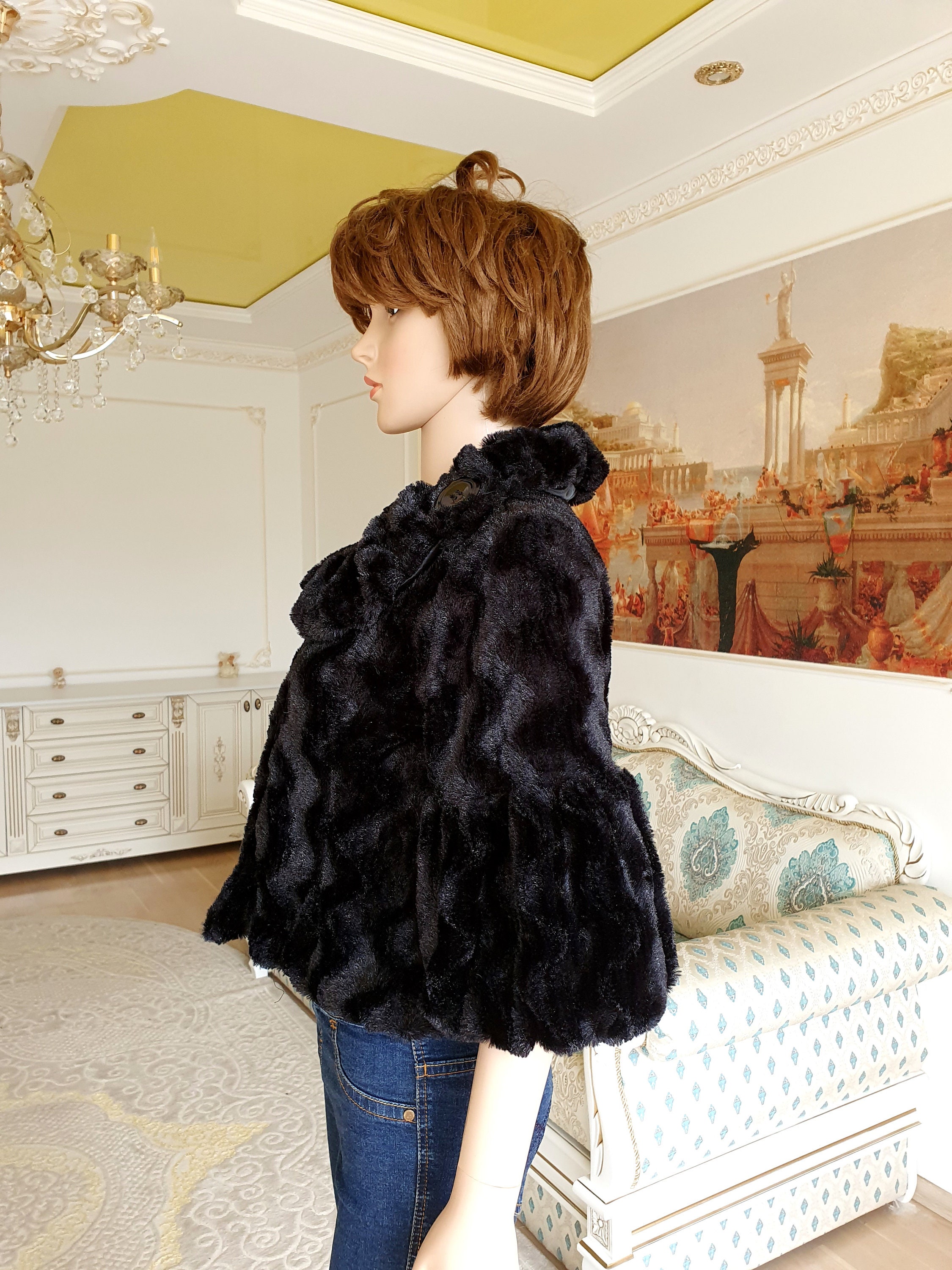faux fur Bolero Black Bolero S Shrug for dresses Black Shrug Black Cropped Jacket CROP coat Black faux fur Coat Black Coat goth Jacket