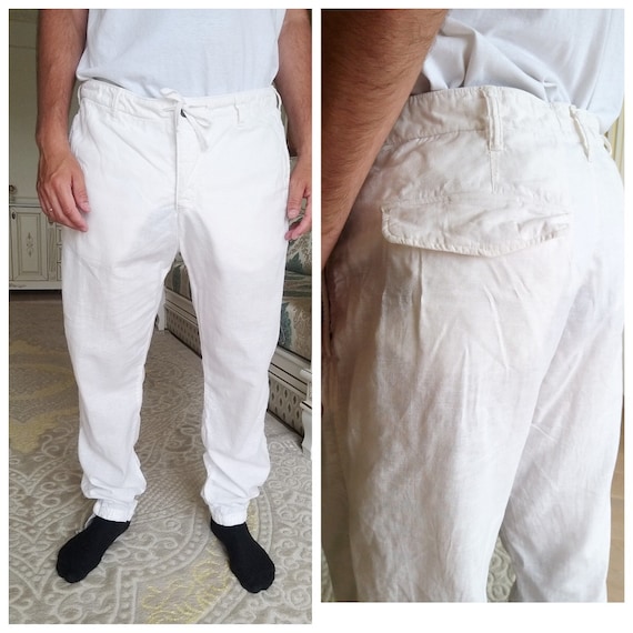 Mens White linen Pants Mens linen trousers Mens li