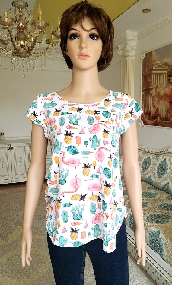 Estampado de cactus Flamingo blusa vintage con estampado de - Etsy