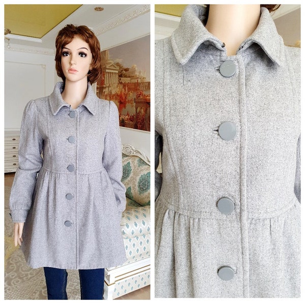 H&M  wool coats for women coat Vintage wool coat S winter coat Warm coat swing coat gray Coat  retro Coat princess coat mod coat