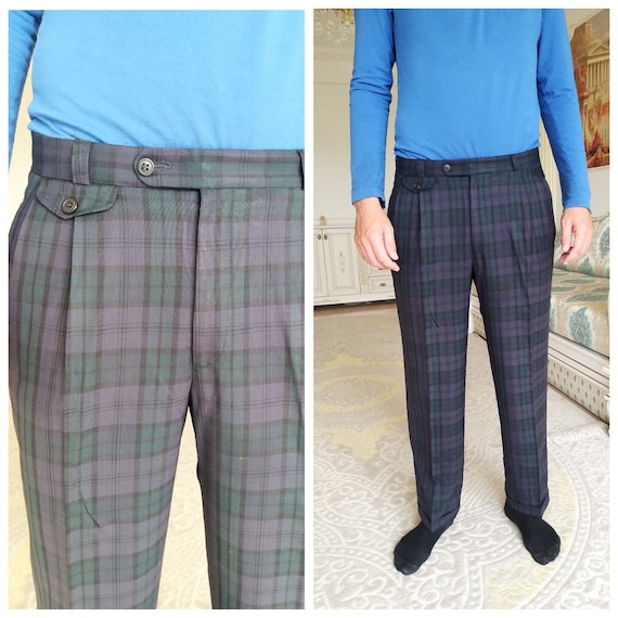 pleated Pants Tartan Pants Retro Pants Mens Pants… - image 1