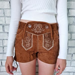 Bavarian shorts  M womens Lederhosen Oktoberfest Clothing Oktoberfest Costume  brown Lederhosen german costume trachten Dirndl Shorts