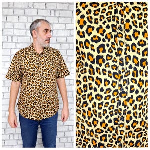 Herrenhemd XL Leopardenmuster Shirt Tierhemd Freizeithemd Boho Hemden Hippie Hemden Herren Sommerhemd Strandhemden Herren