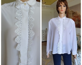 White blouse XL cream Blouse Victorian style Blouse Edwardian Blouse Edwardian shirt suit formal blouse retro Blouse Victorian Renaissance