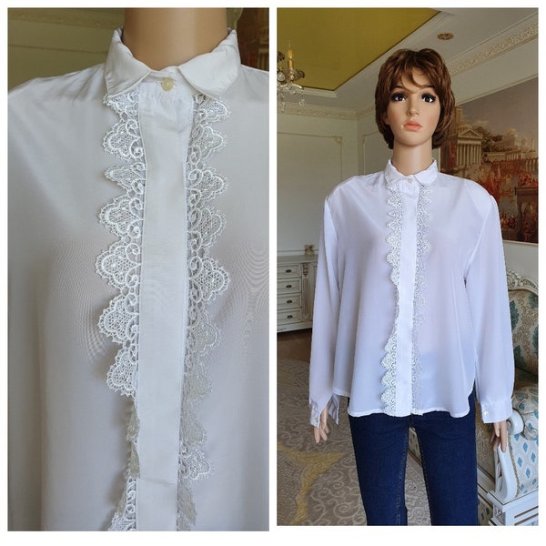 White blouse XL cream Blouse Victorian style Blouse Edwardian Blouse Edwardian shirt suit formal blouse retro Blouse Victorian Renaissance